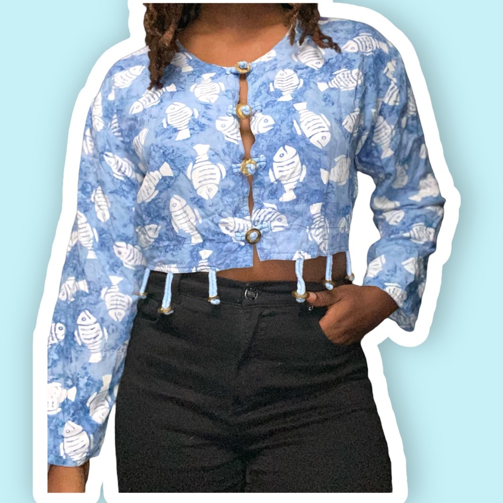 90s Fish Deco Crop Shirt-Jacket by Club Mystique